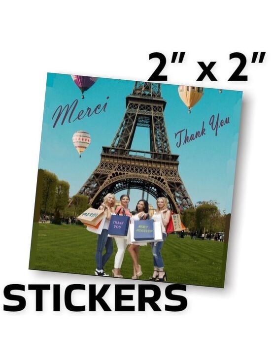 Mailers And More Other - 200 (2x2 Inch) Square Stickers, Eiffel Tower, High Gloss, Thank You PRICE FIRM